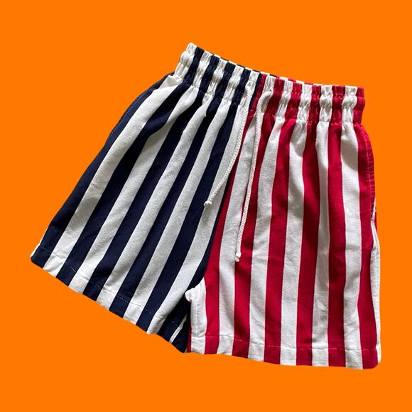 90's vintage red white and blue striped cotton blend high waisted shorts SMALL - Picture 2 of 8